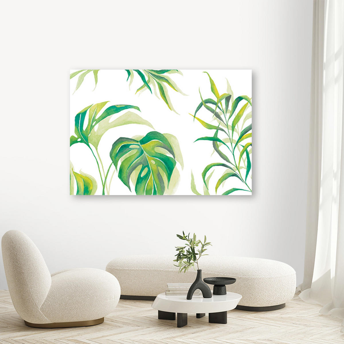 WANDBILD monster's blätter - Weiß, Textil (60/40cm) - Feeby