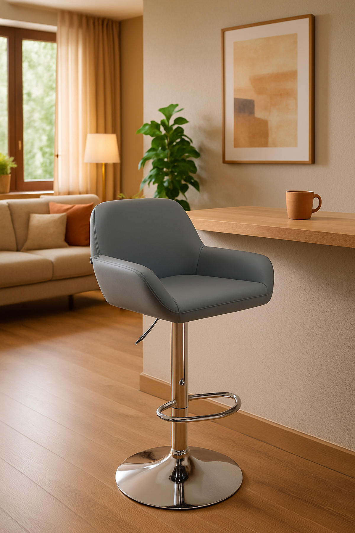 BARHOCKER 2er Set Prag Kunstleder chrom grau - Chromfarben/Grau, Kunststoff/Metall (51/109/52cm) - TPFLiving