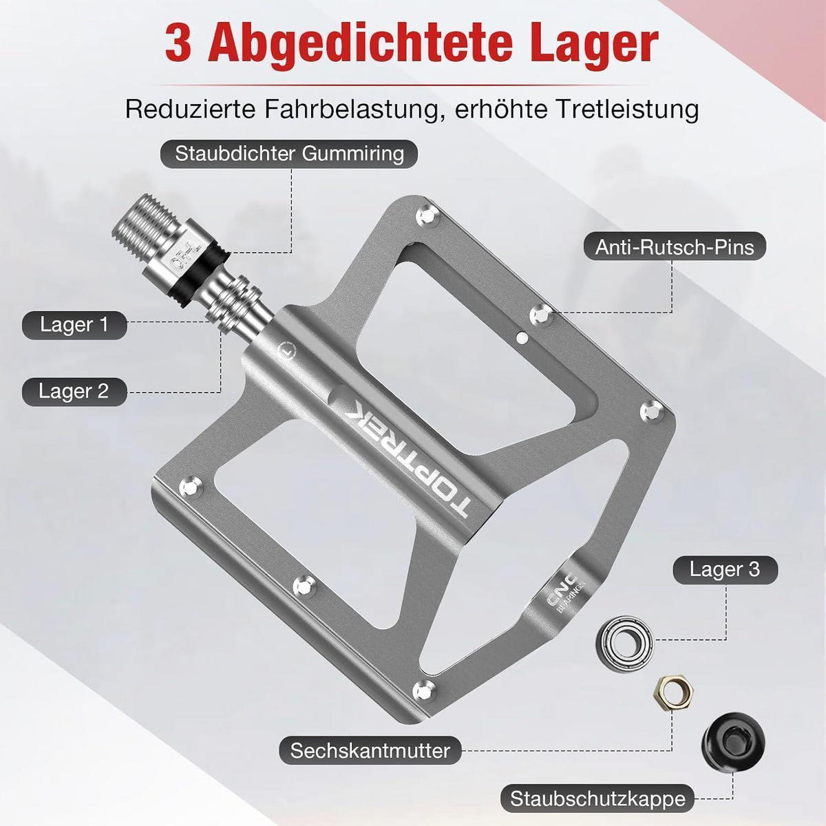 FAHRRADPEDALE Set CNC Aluminium mit 3 Lagern Silber - Silberfarben, Metall (10.2/1.5/12.5cm)
