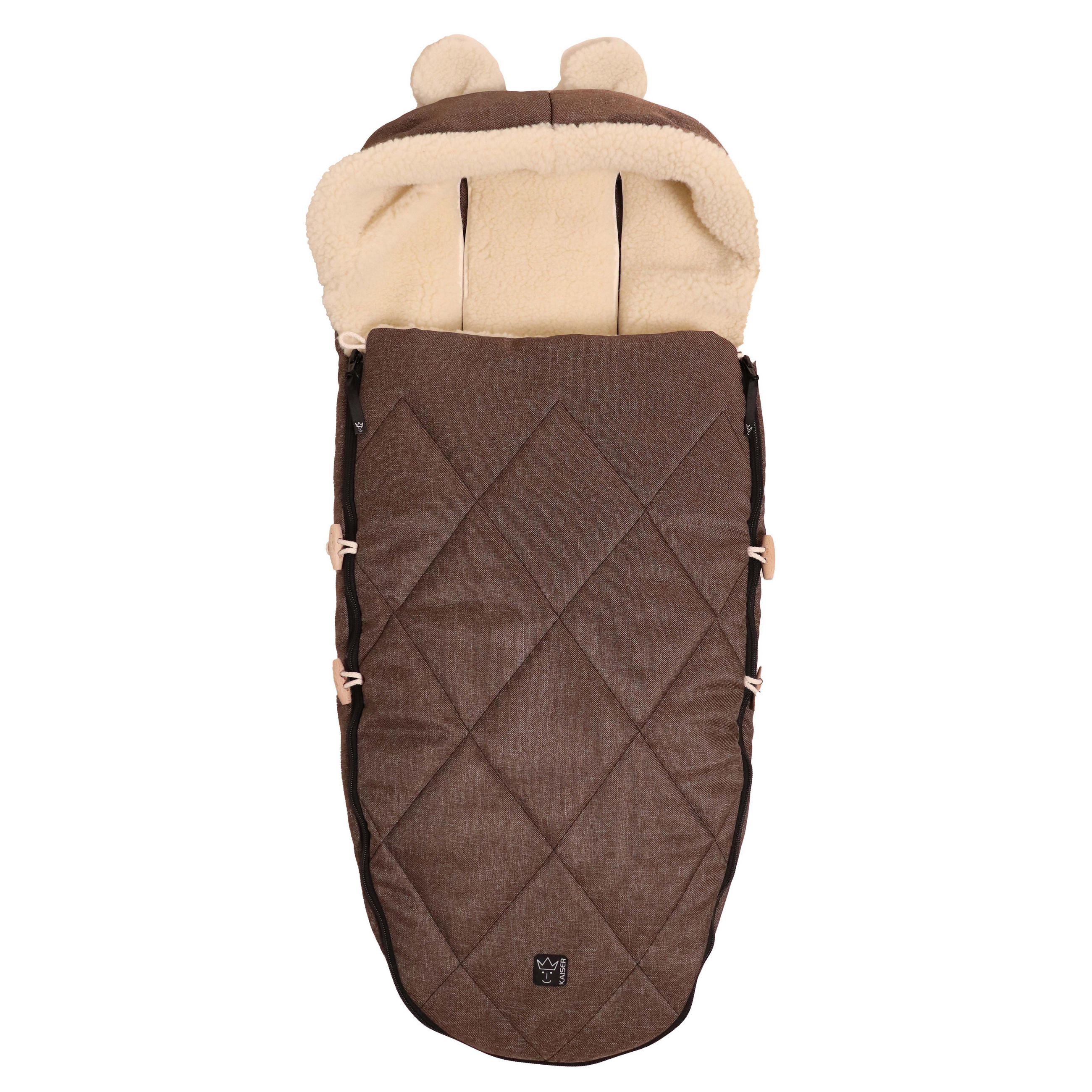 KINDERWAGENFUSSSACK XL EARS WOOL, brown melange - Mokka, Naturmaterialien (43/93cm) - Kaiserbaby