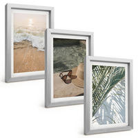 BILDER SET 3er Set - 20x30 cm Silberner Rahmen - Strandhut und Sonnenbrille - Silberfarben, Kunststoff (20/30cm) - TULUP