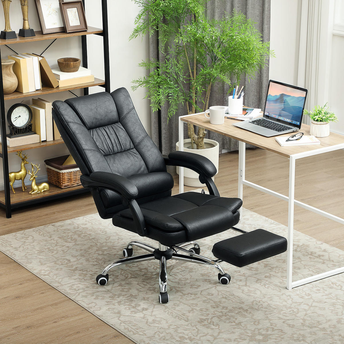 MASSAGE-BÜROSTUHL, Schreibtischstuhl mit Heizfunktion, Fußstütze, Schwarz - Schwarz, Kunststoff (70/118/64cm) - Vinsetto