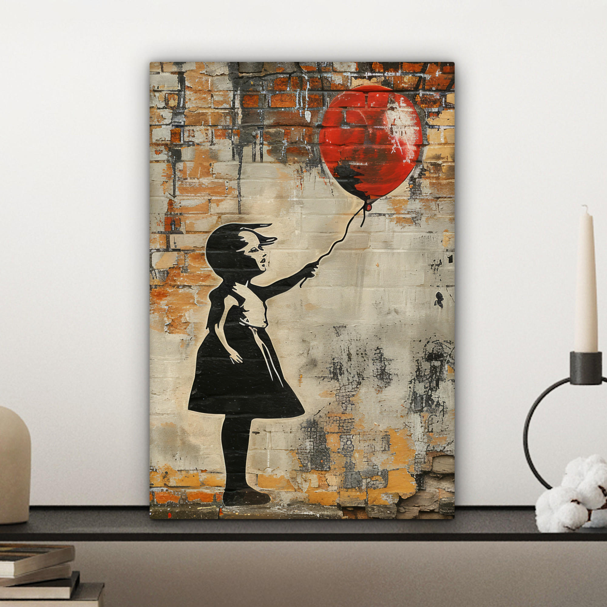 LEINWANDBILD Graffiti - Banksy - Mädchen - Straßenkunst 20x30 cm - Sandfarben, Textil (20/30cm) - MuchoWow