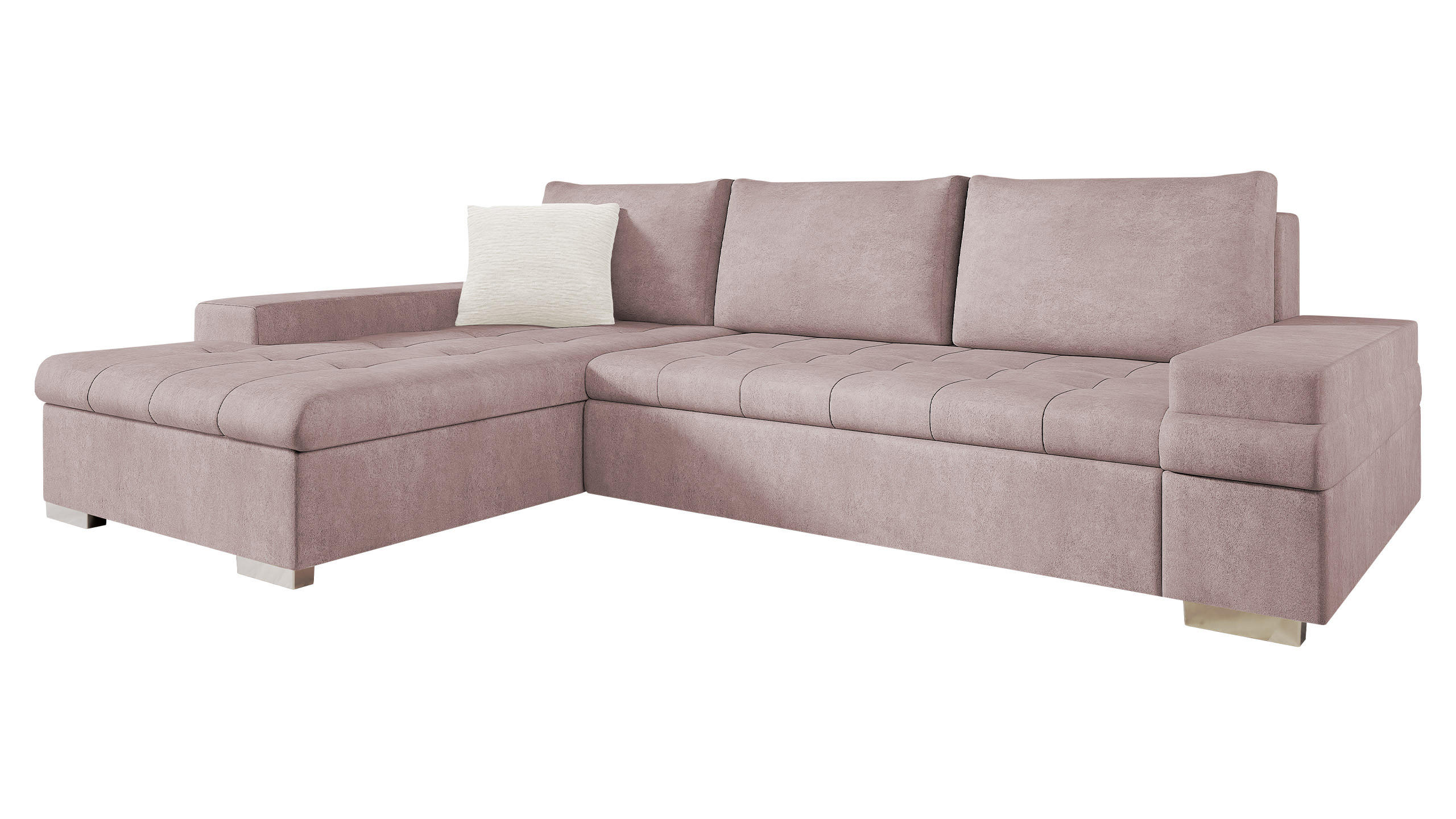 ECKSOFA Bangkok Mini Premium - Hellrosa/Beige, Holz/Textil (274/182cm) - MIRJAN24