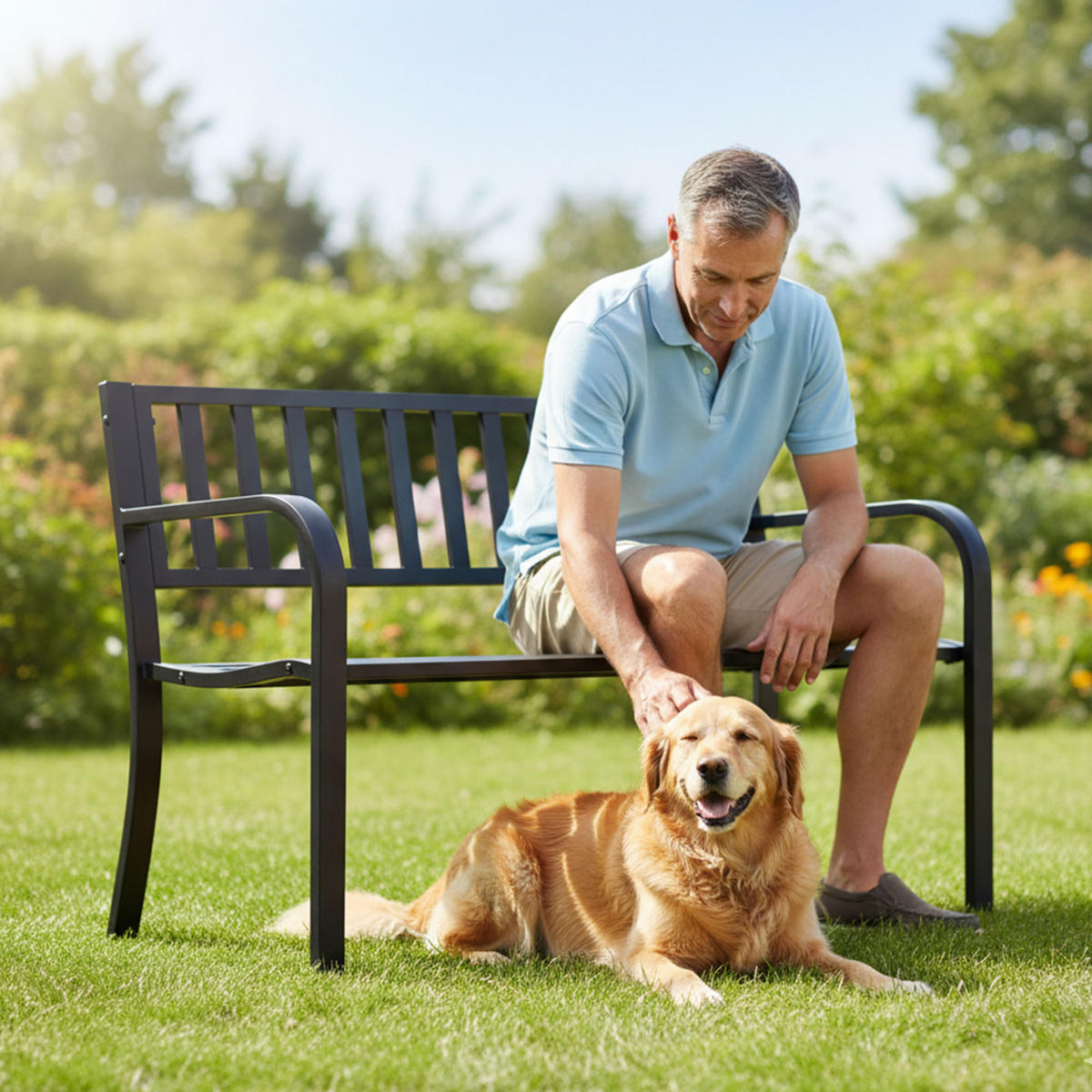 GARTENBANK LINEA Schwarz 119 x 76 x 51 cm - Schwarz, Metall (119/76/51cm) - Akord