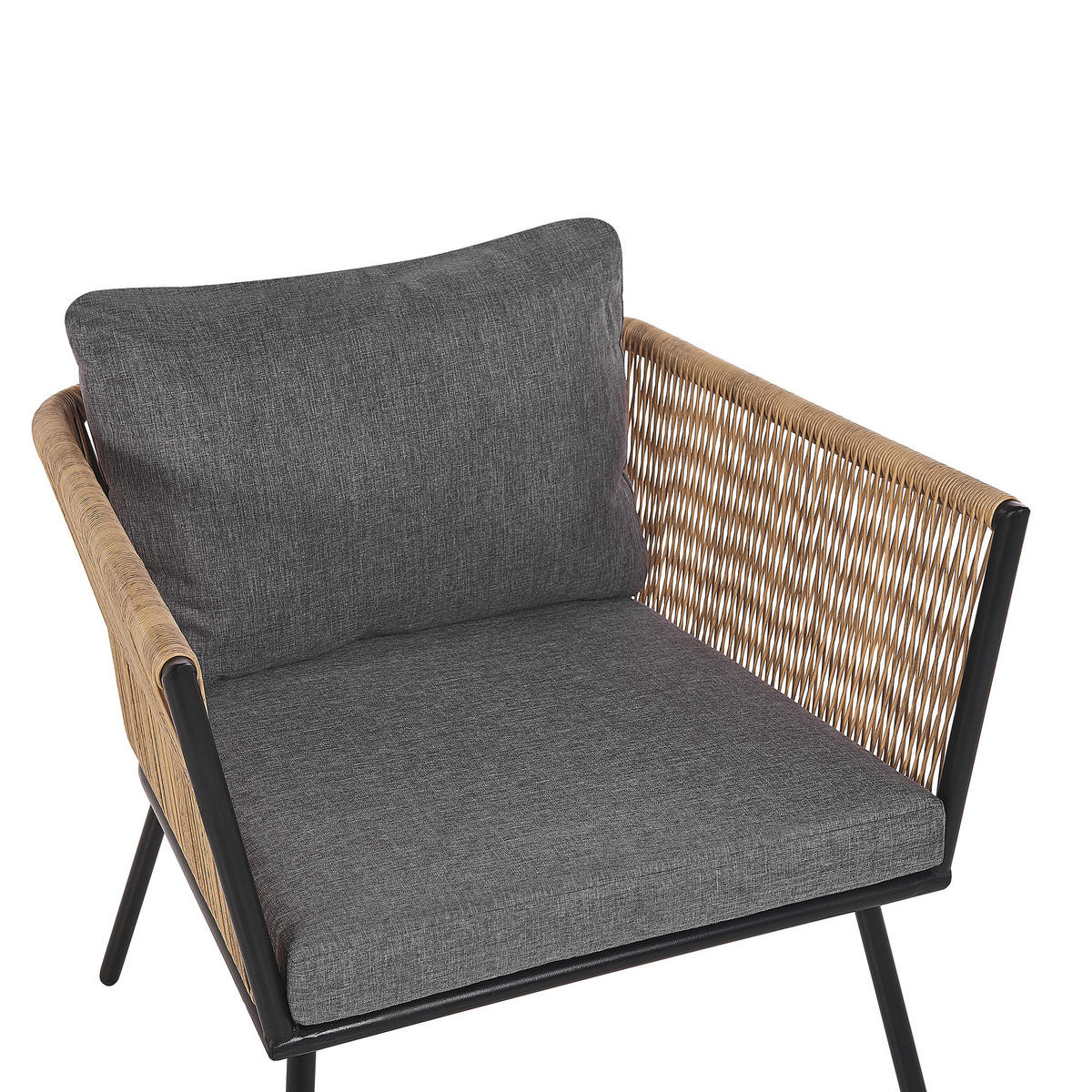 BALKONSET 2-Sitzer Rattan natürlich Auflagen grau Gargano - Braun/Grau, Kunststoff/Textil - Beliani