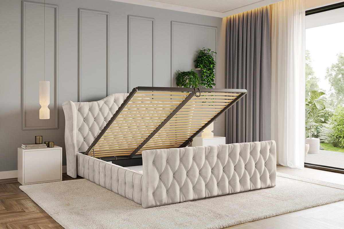 POLSTERBETT mit Bettkasten, Fußteil und Lattenrost, Boxbett ohne Matratze - MODY-Z 180x200 Beige - Beige, Holzwerkstoff/Textil (180/200cm) - ALTDECOR