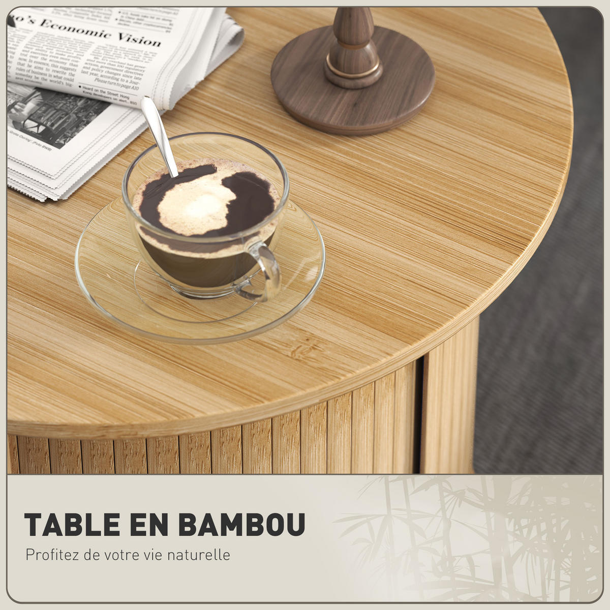 COUCHTISCH DE-15768 mit Schiebetür Naturholz - Naturfarben, Naturmaterialien (60/60/45cm) - ComfortXL