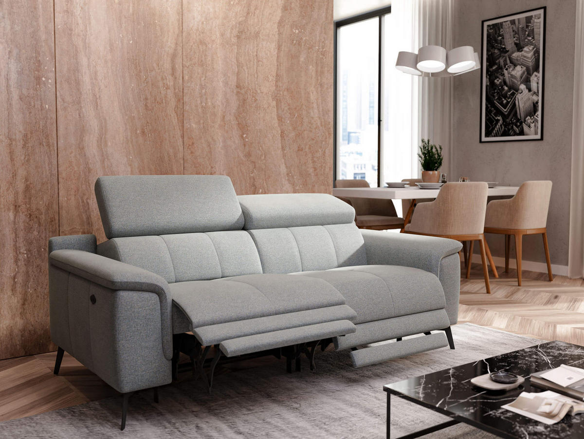 RELAXSOFA FIERO 3-Sitzer mit 2 Relaxfunktionen, silberfarben - Silberfarben/Schwarz, Holzwerkstoff/Textil (212/82/103cm) - Courtois Laville