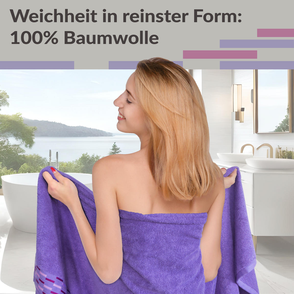 DUSCHTUCH Lugano Lila 2er 70x140 cm - Lila, Textil (70/140cm) - Lashuma