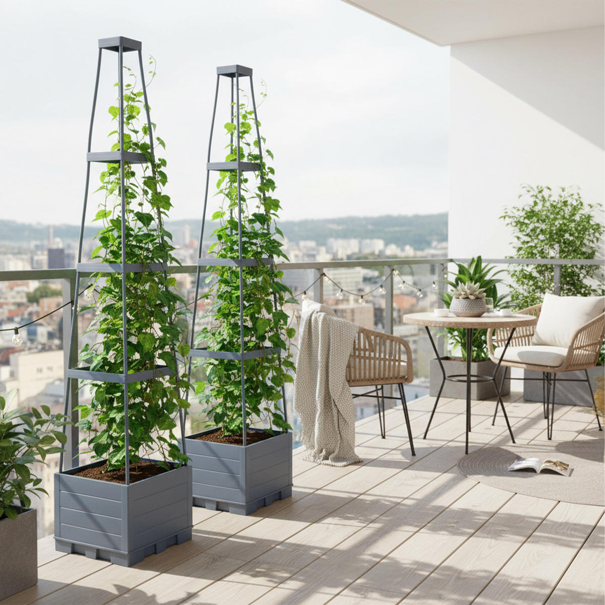 2XPFLANZKÜBEL - Grau, Kunststoff/Metall (25/145/25cm) - Relaxdays