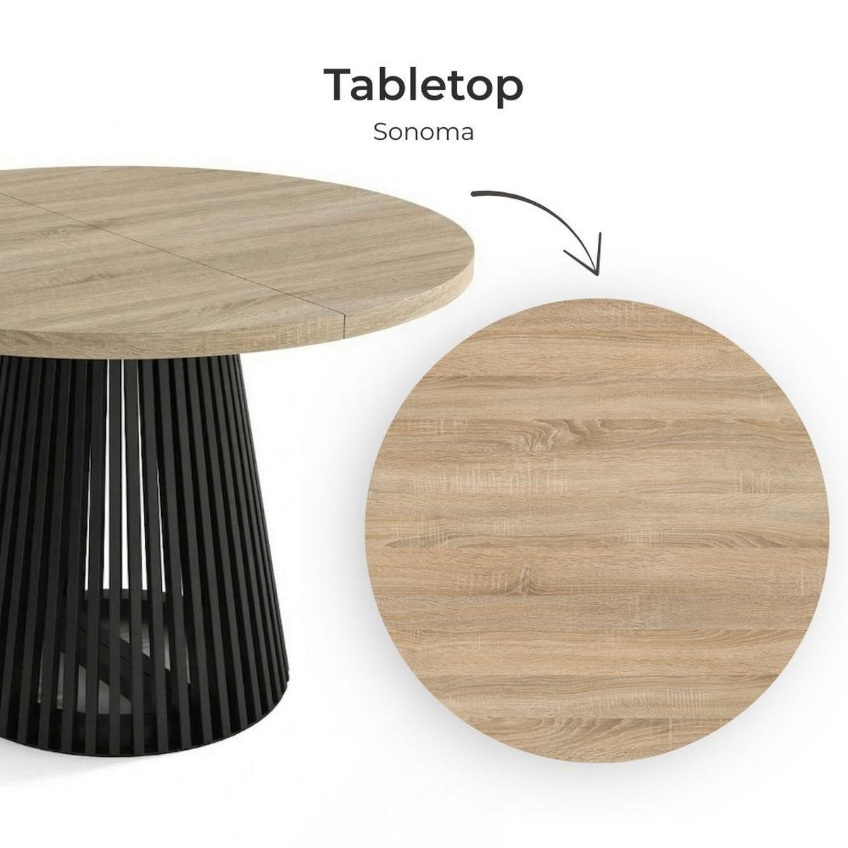 ESSTISCH runder ausziehbarer Tisch für Esszimmer DOVER 100 / 150 cm, Farbe: Eiche Sonoma / Schwarz - Schwarz/Sonoma Eiche, Holz (150/100/77cm) - Dekori_Interiors