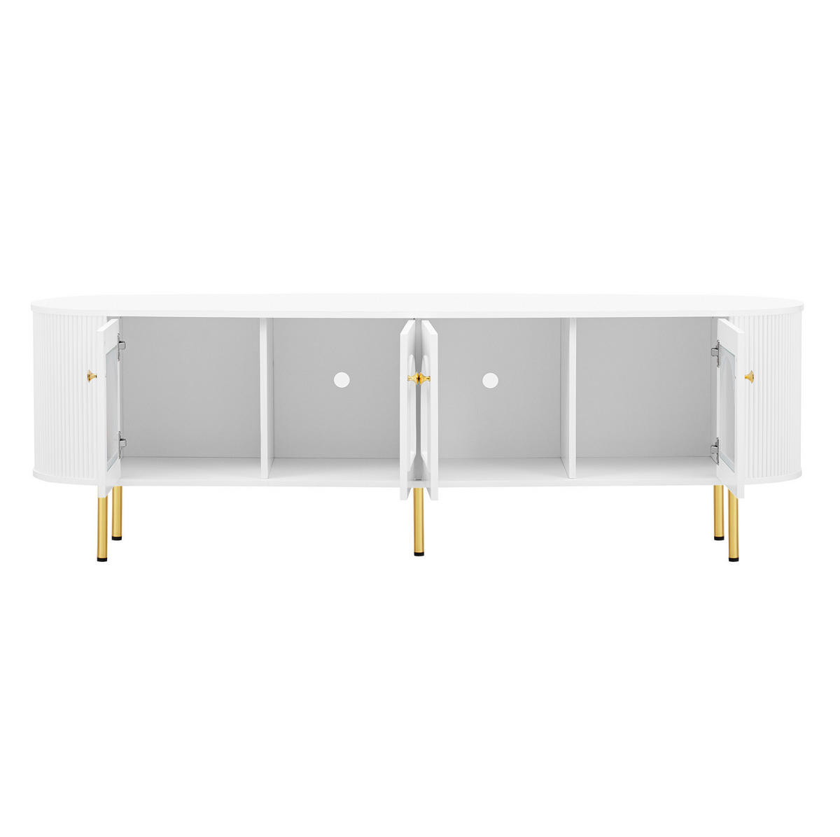 TV-LOWBOARD aus MDF 170x35x55 cm Weiß/Gold mit 4 Glastüren und Kabelführung - Weiß, Holzwerkstoff (170/55/35cm) - IVMEU