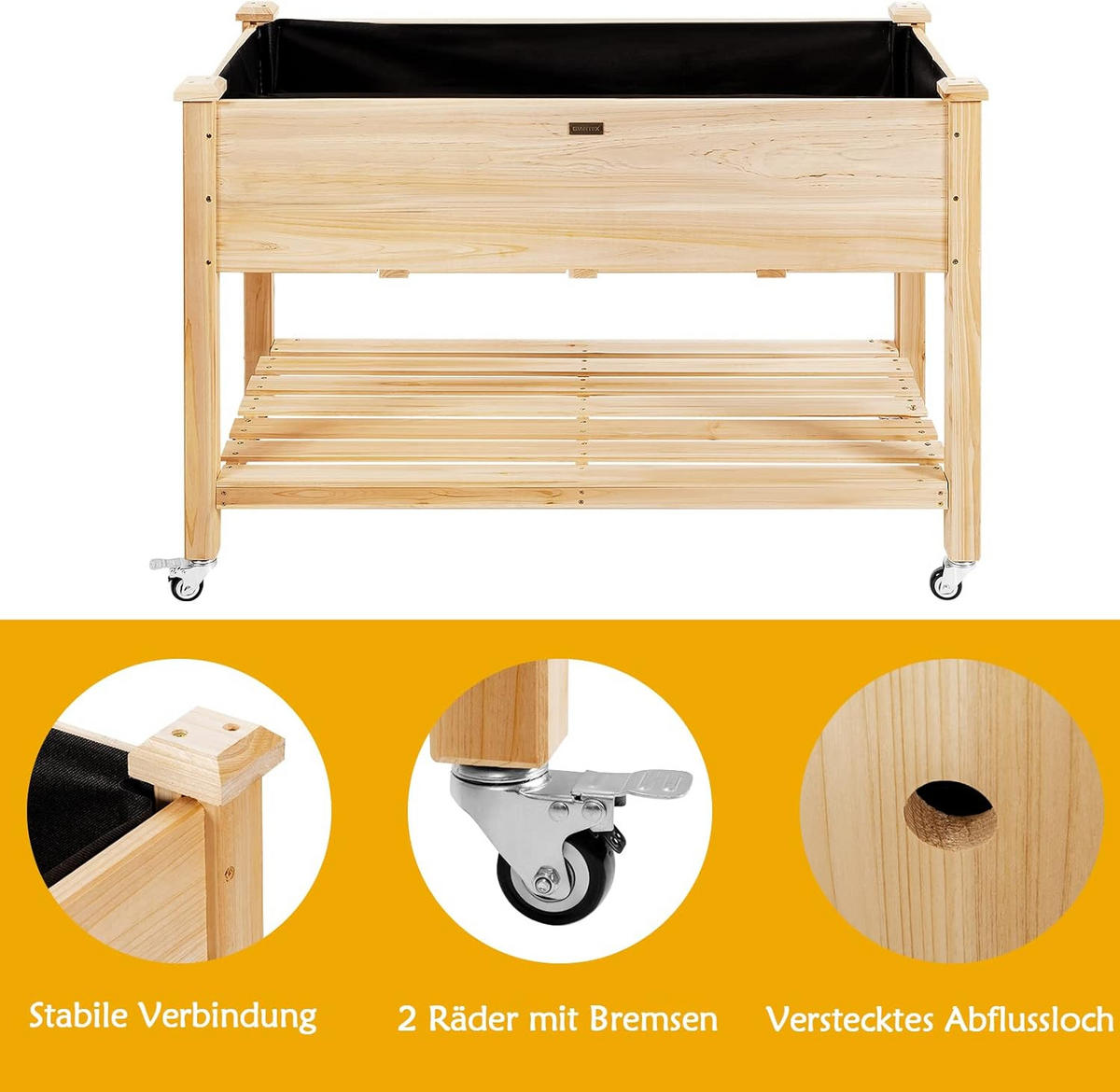 HOCHBEET groß mit Ablage Holz - Apfelbaumfarben, Holz (59/84/120cm) - COSTWAY