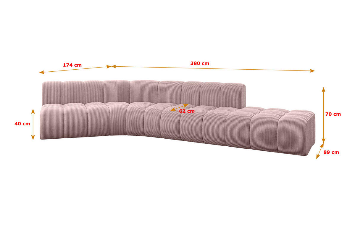 ECKSOFA modulares Sofa Brilo-L1 - 380x174x70 cm Rosa - Rosa, Holzwerkstoff/Textil (380/174cm) - ALTDECOR