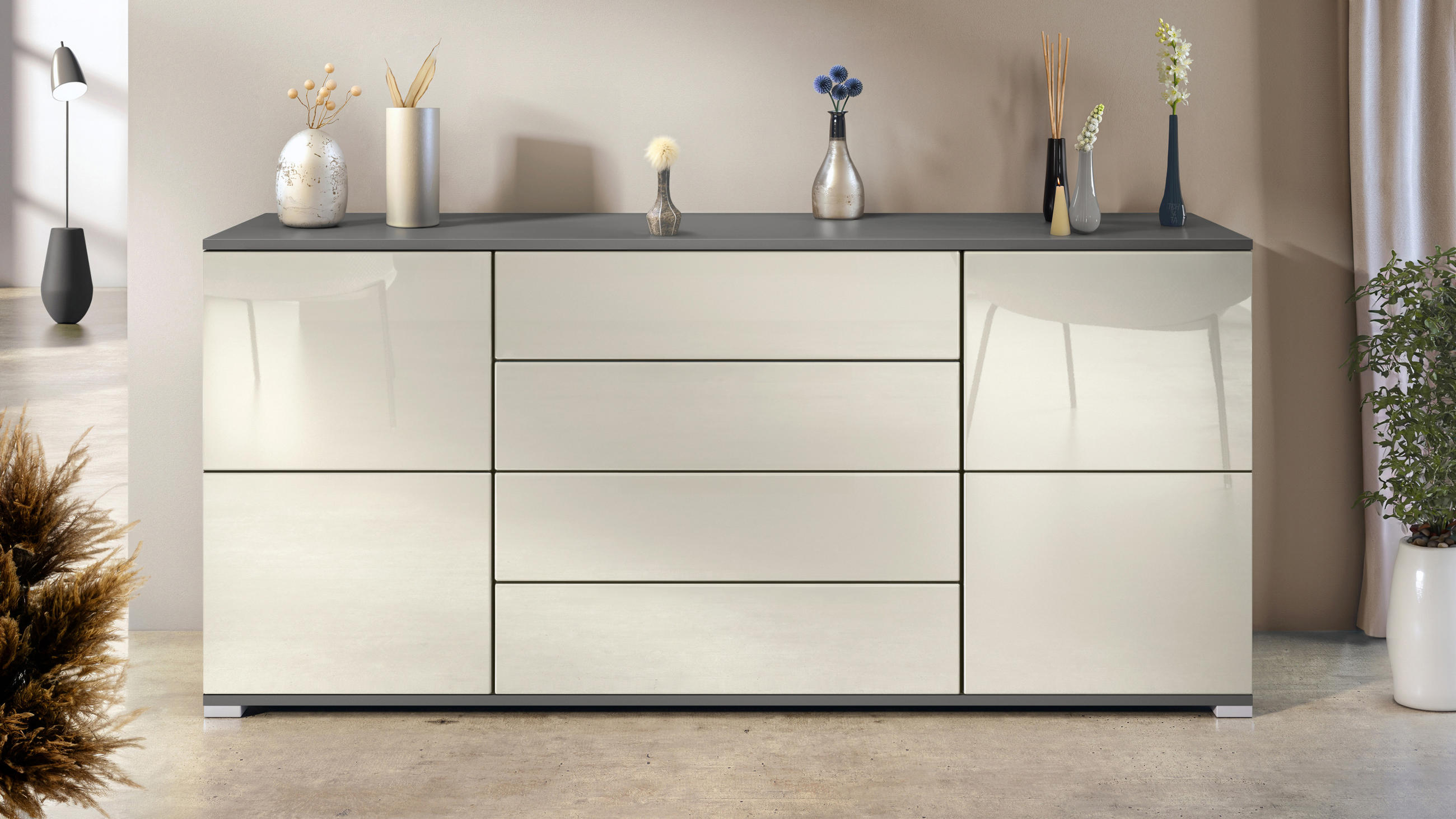 SIDEBOARD Rova Creme Hochglanz - Creme, Holzwerkstoff (166.5/75.5/35cm) - Vladon
