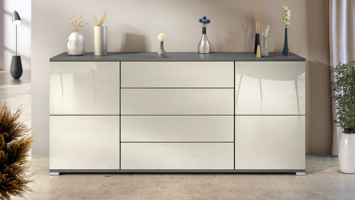 SIDEBOARD Rova Creme Hochglanz - Creme, Holzwerkstoff (166.5/75.5/35cm) - Vladon