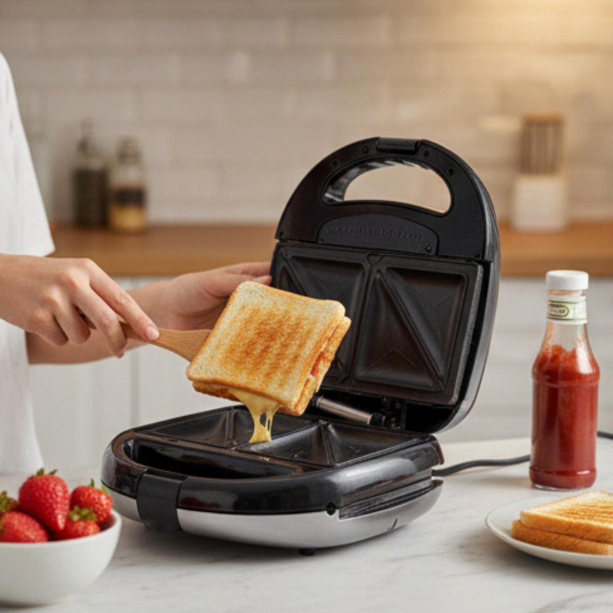 SANDWICHMAKER CR3042 5in1 Waffeleisen Kontaktgrill Toaster 1200 W Schwarz Silber - Silberfarben/Schwarz, Kunststoff/Metall (28/17.5/27.5cm) - camry