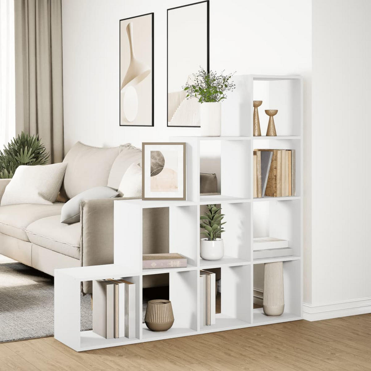 RAUMTEILER-BÜCHERREGAL 4 Stufen Weiss 131.5/29/131.5 Cm - Weiß, Holzwerkstoff (131.5/131.5/29cm) - vidaXL
