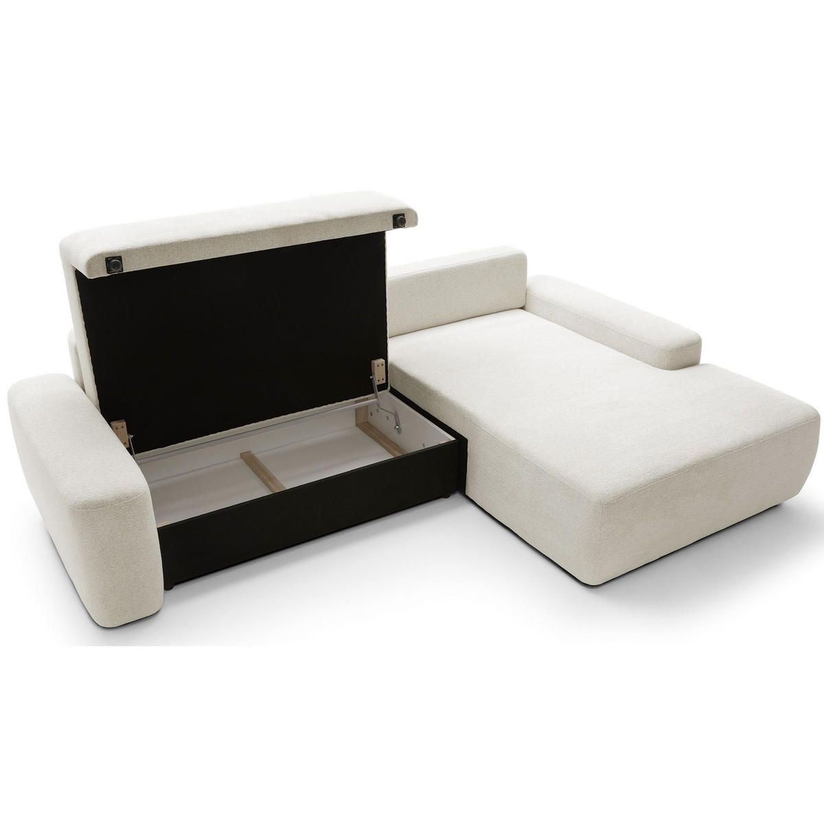 ECKSOFA Baleo Creme Chenille-Bezug - Creme/Schwarz, Kunststoff/Textil (264/162cm) - Selsey