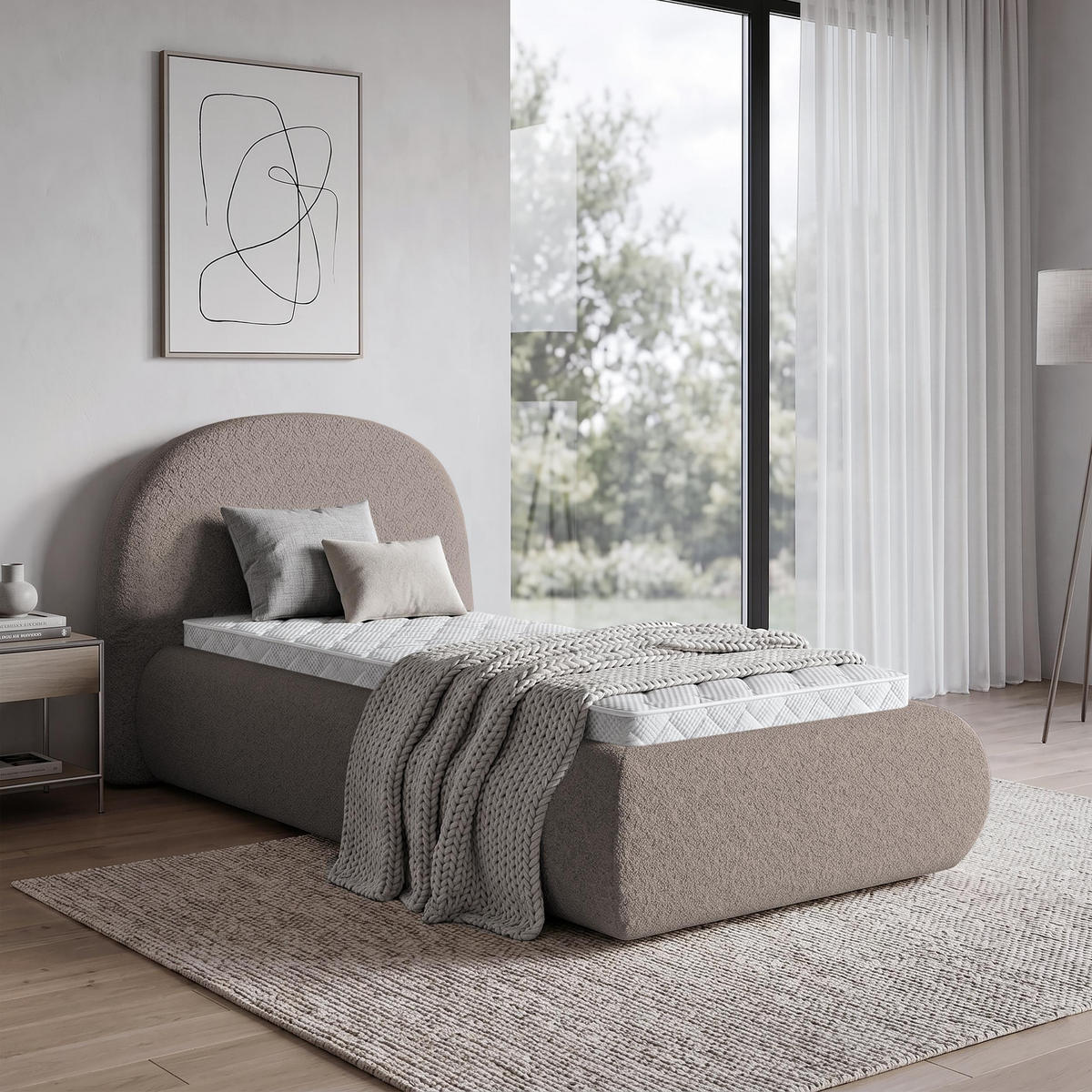POLSTERBETT Motti 90x200, Einzelbett mit Bettkasten und Schaumstoffmatratze 10 cm, Cappuccino - Cappuccino, Holzwerkstoff (90/200cm) - Beautysofa