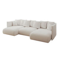 WOHNLANDSCHAFT mit Schlaffunktion und Bettkasten ONESK-U 304x165x40 Weiß Bouclé - Weiß, Holzwerkstoff/Kunststoff (304/90/165cm) - ALTDECOR
