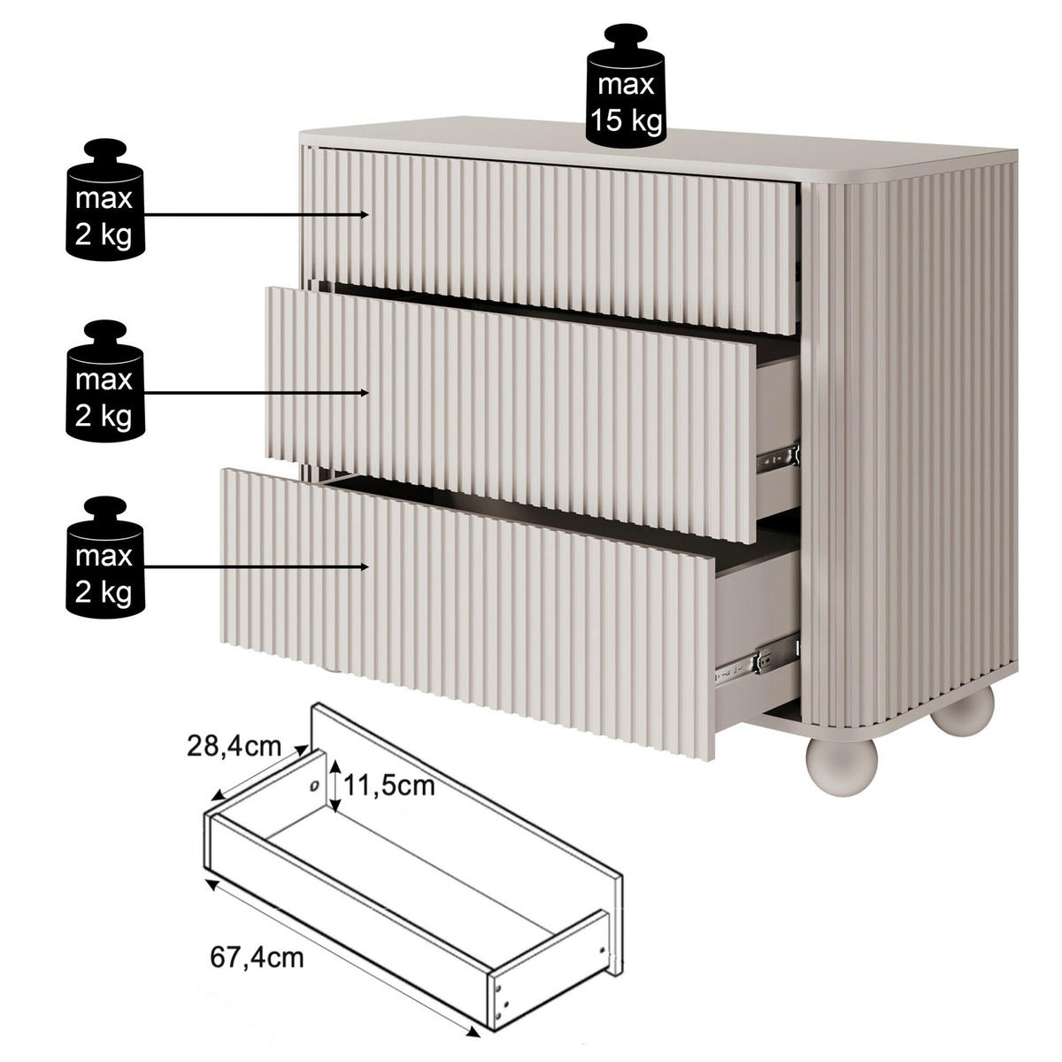 KOMMODE Arvello Greige 93 cm - Taupe, Holz/Holzwerkstoff (93.2/83.8/38cm) - Selsey