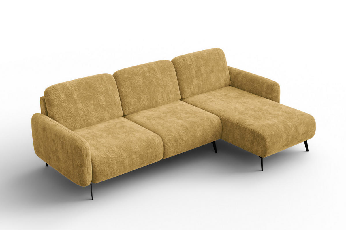 ECKSOFA FEBE 4-Sitzer RECHTS, safranfarbener Chenille-Stoff - Gelb/Schwarz, Holz/Textil (264/157cm) - Wozimo