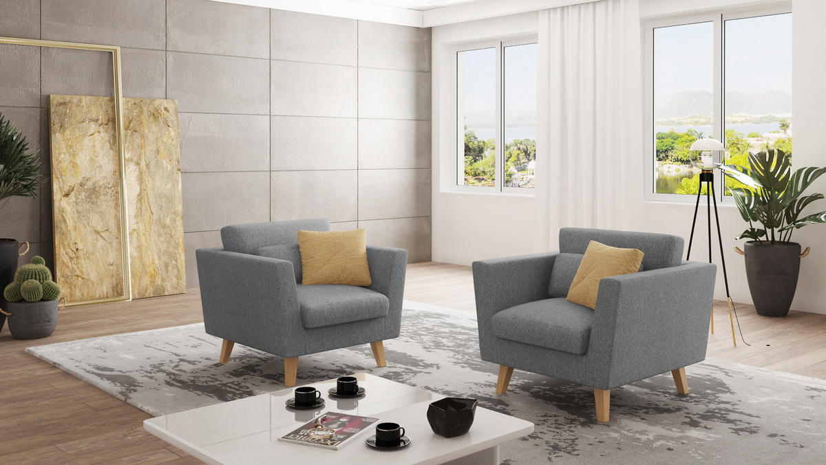 SESSEL Mario Grau Microfaser - Naturfarben/Grau, Holz/Textil (96/90/89cm) - S-Style Möbel