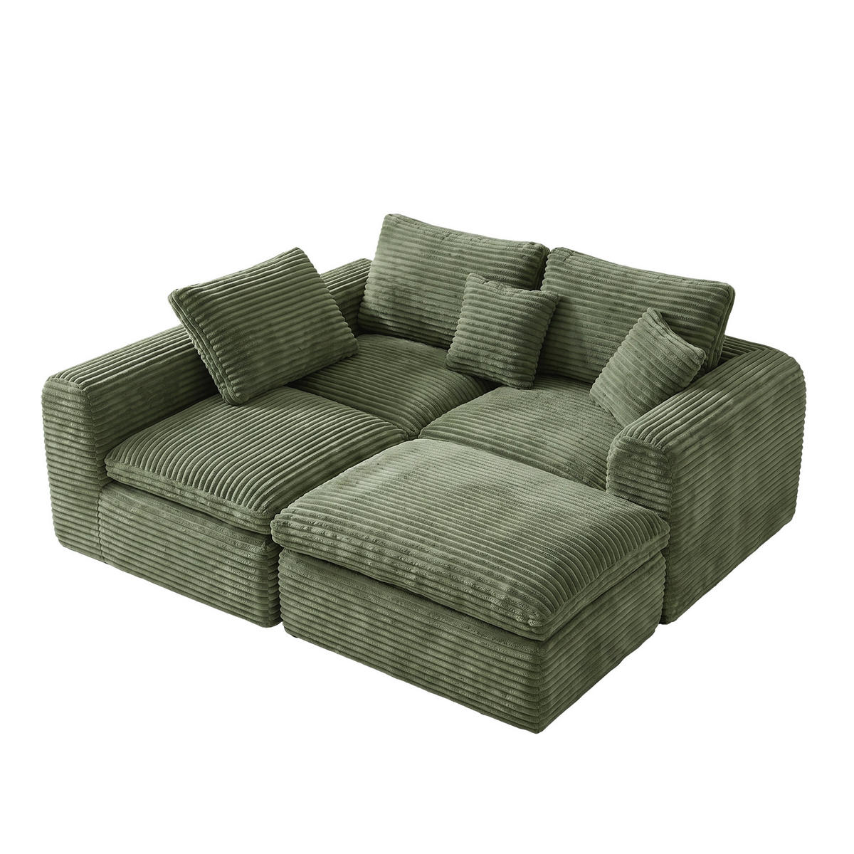 ECKSOFA 280/180/65 cm Grün Cord mit 1 Fußhocker - Grün, Textil (180/280cm) - Oxeza