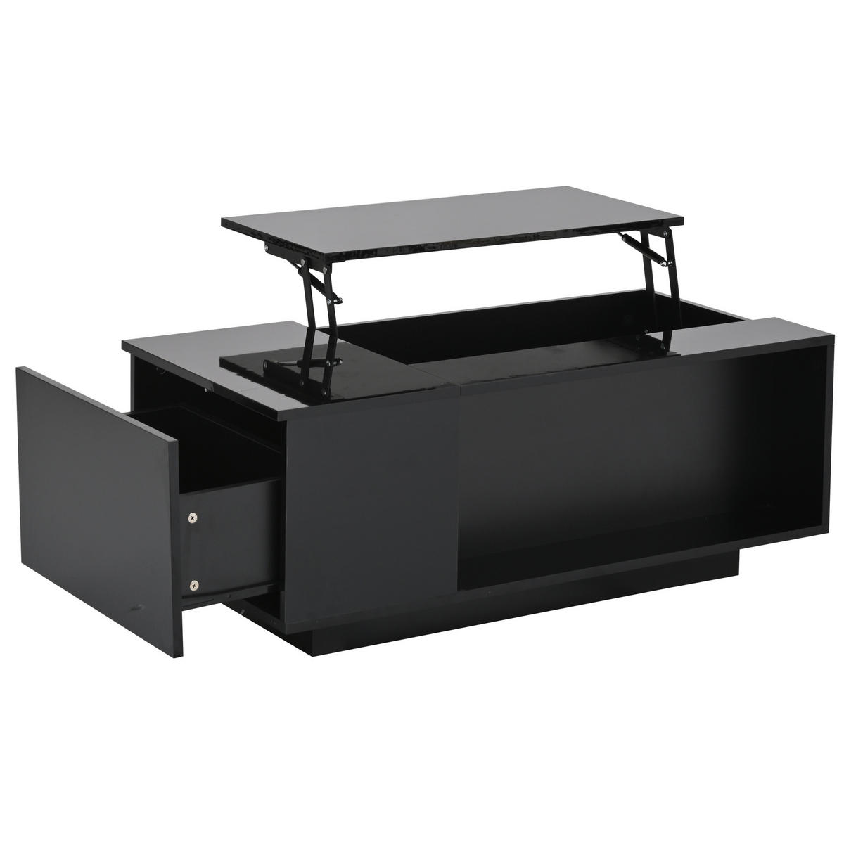 COUCHTISCH, Hochglanz-Spanplatte mit hydraulischem Hub, verstecktem Stauraum und LED, 100/50/40 cm, schwarz - Schwarz, Holzwerkstoff (100/50/40cm) - Redom