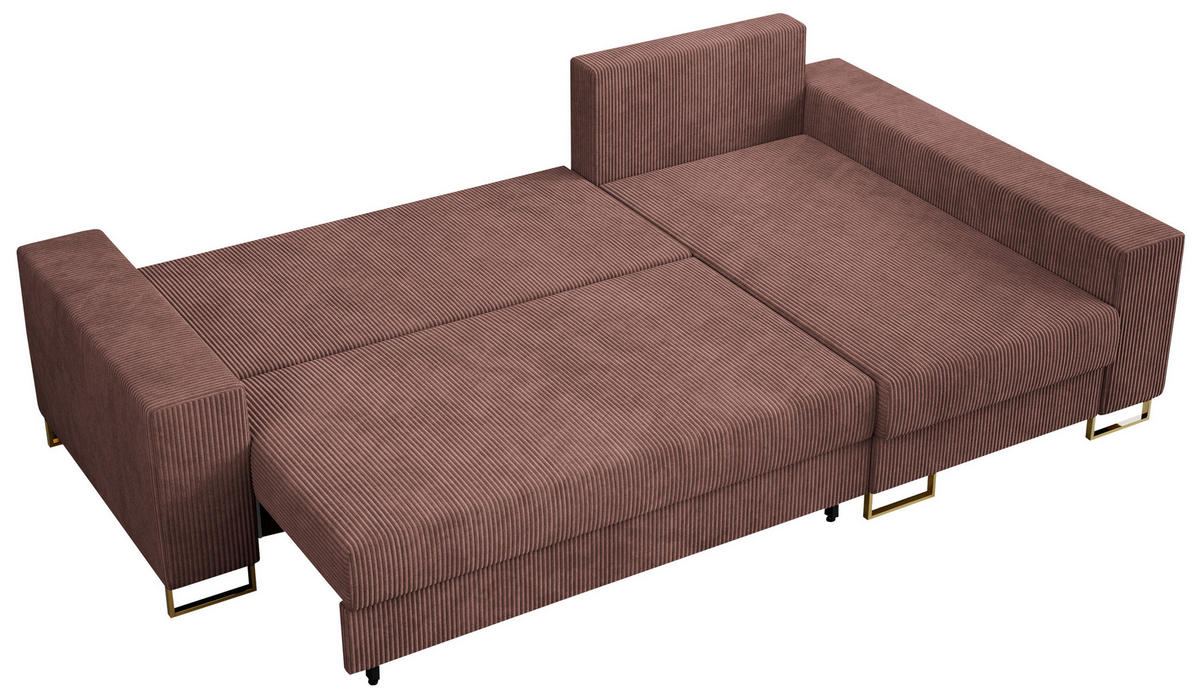 ECKSOFA Dorian Cord Braun - Goldfarben/Braun, Textil/Metall (242/138cm) - MKS