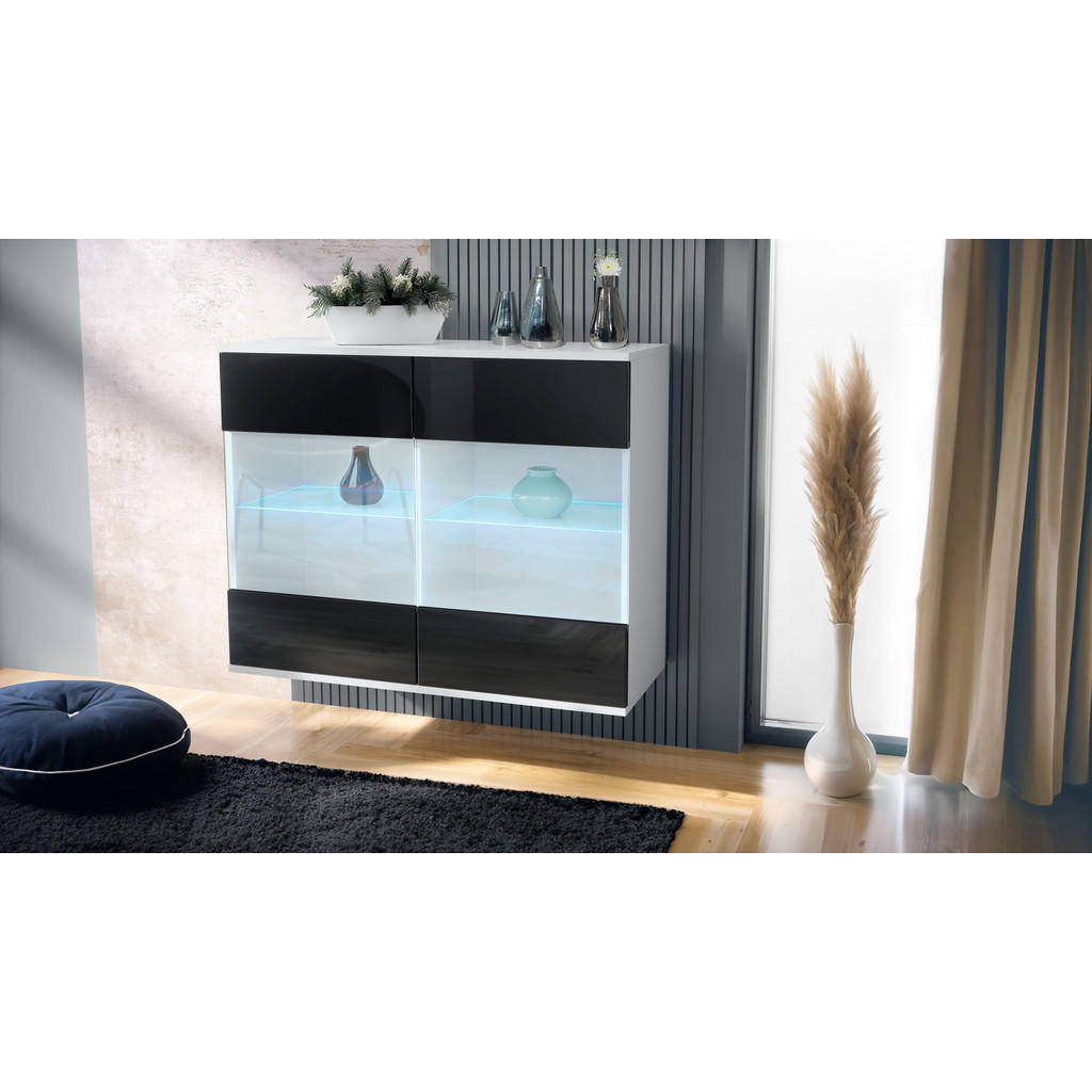 Thumbnail - Vladon Kommode, Schwarz Hochglanz, Holzwerkstoff, 92.5x73.5x35 cm, Wohnzimmer, Kommoden & Sideboards, Kommoden