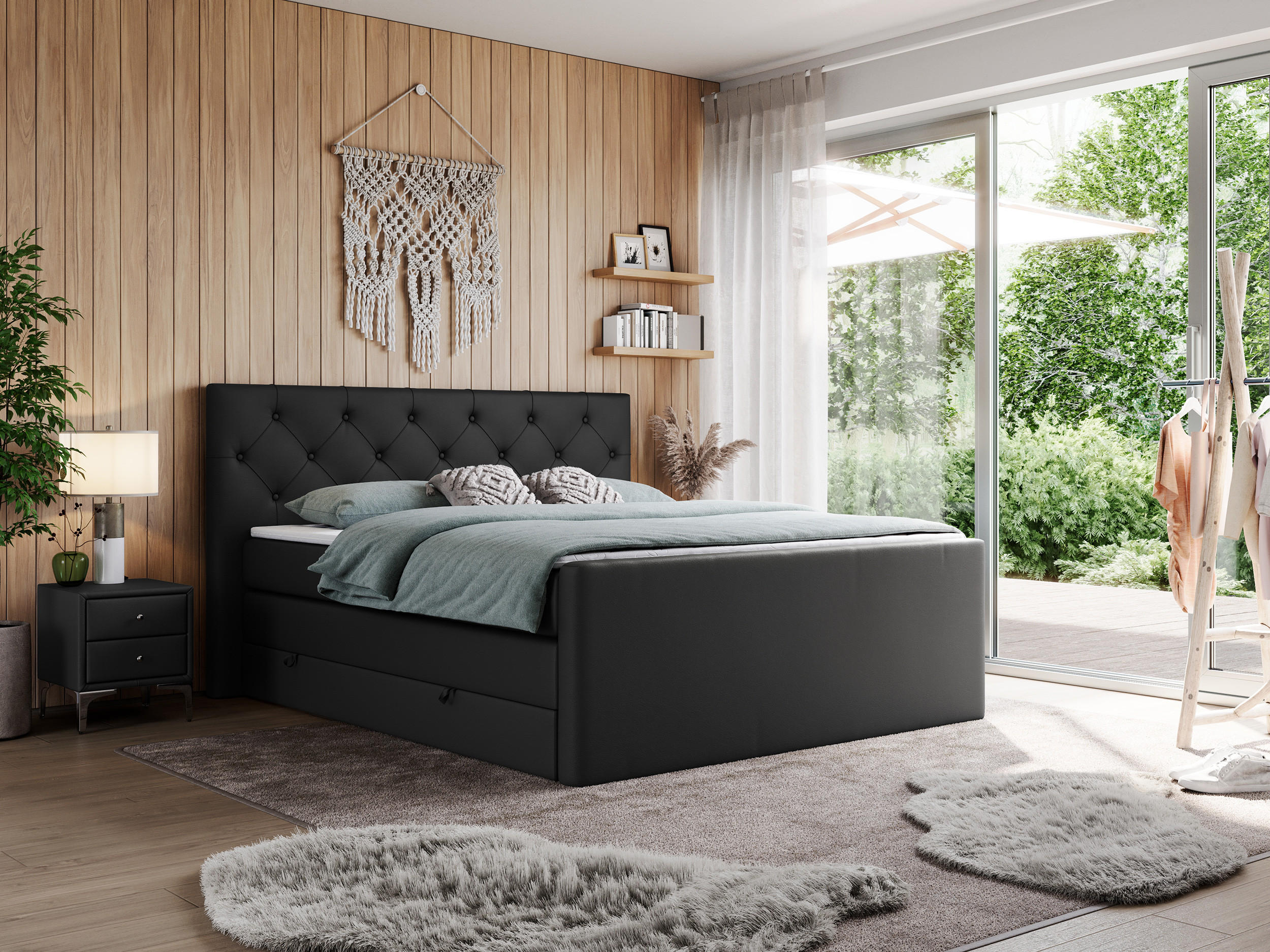 BOXSPRINGBETT KING VELEN 200/200 Schwarz Kunstleder - H3 - Schwarz, Holz/Textil (200/200cm) - MKS
