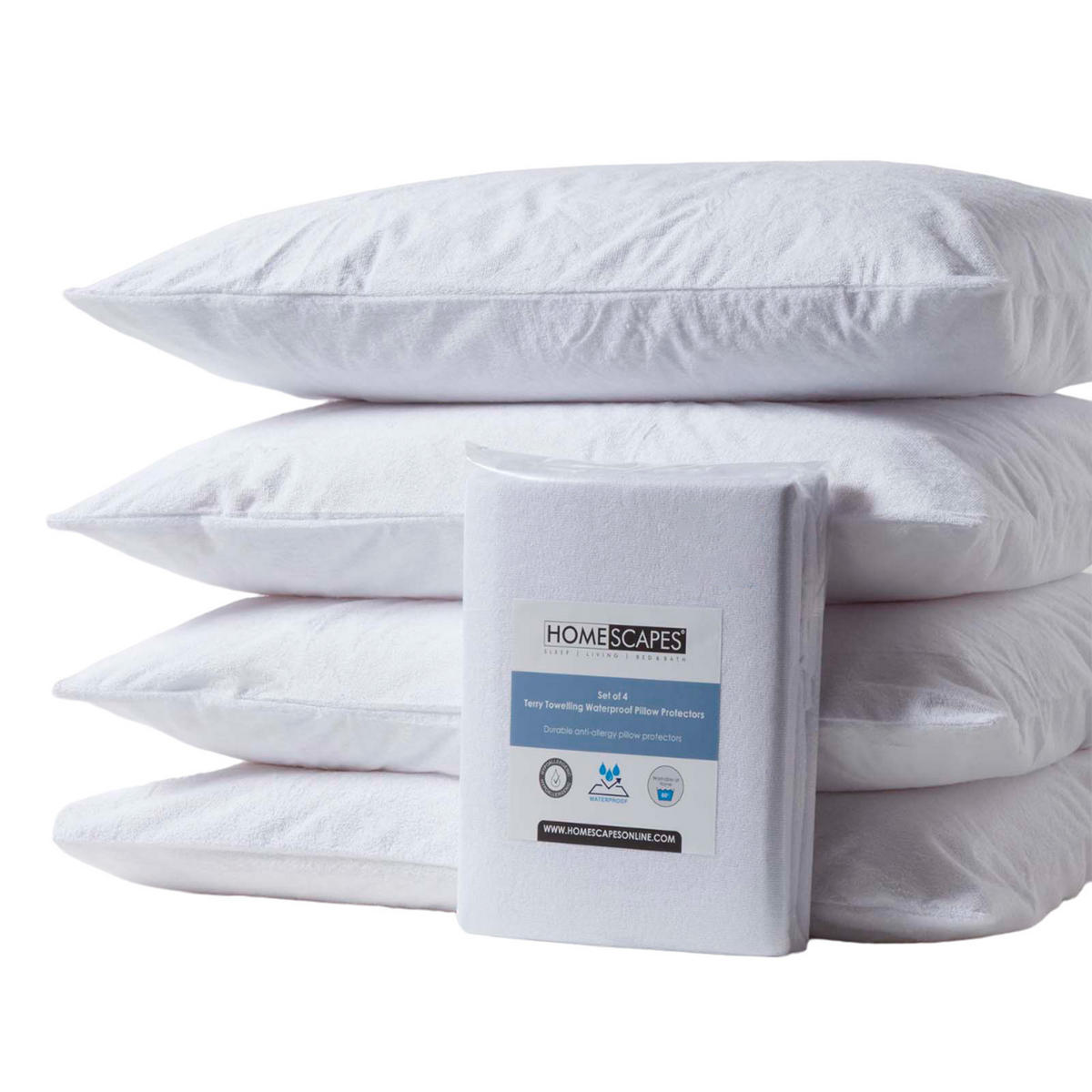 KISSENSCHONER Frottee wasserdicht 48/74 cm, 4er-Set, Hotelverschluss - Weiß, Textil (48/74cm) - Homescapes