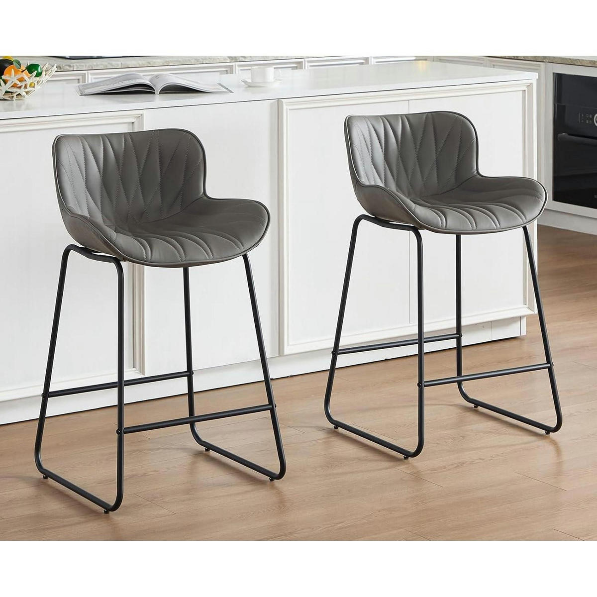 BARHOCKER 4er Set Steppdesign PU Kunstleder Grau - Grau, Kunststoff (52.6/87/52.5cm)