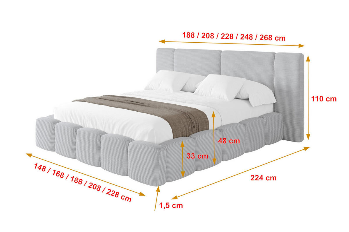 POLSTERBETT mit Bettkasten und Lattenrost, Bett mit Matratze H3/H4 - NILO 140x200 Grau - Anthrazit, Holzwerkstoff/Textil (140/200cm) - ALTDECOR