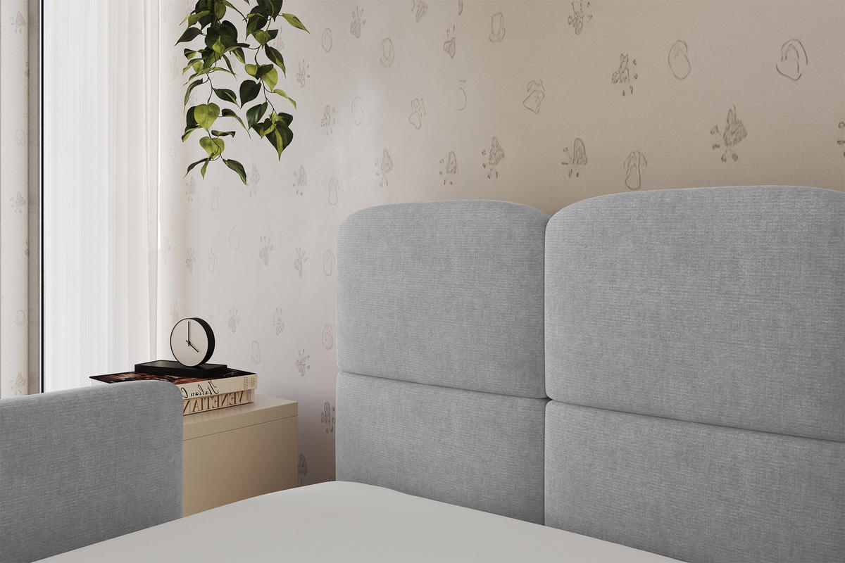 EINZELLBETT Jugendbett mit Bettkasten und Matratze H3/H4, Rechts - KIVY 80x200 Grau - Silberfarben, Holzwerkstoff/Textil (80/200cm) - ALTDECOR