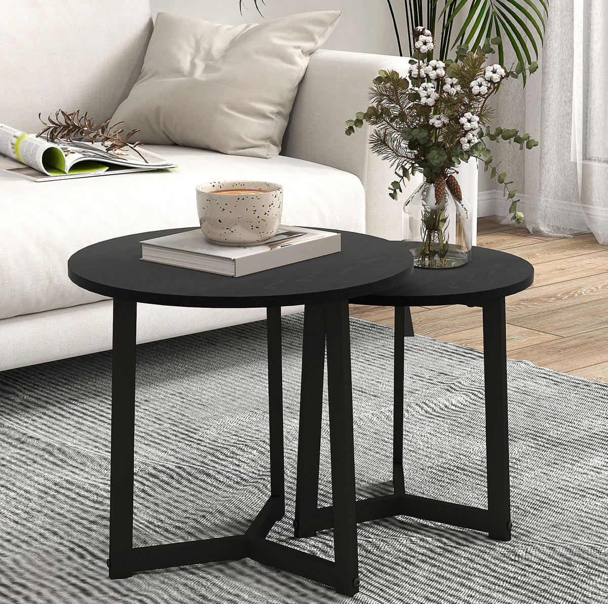 SADA konferenčních stolků 48/48/45 cm černá z oceli se zasouvacím designem - černá, kov (48/48/45cm) - OKWISH
