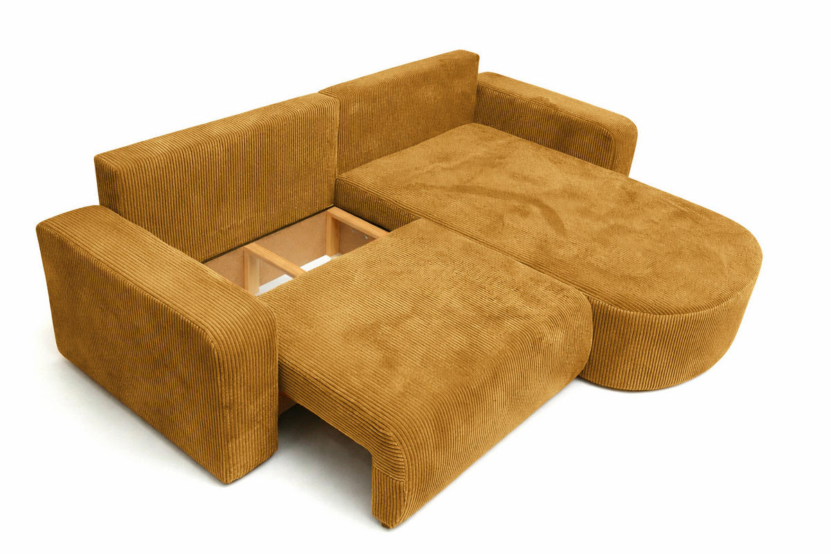ECKSOFA Mit Schlaffunktion, Cordstoff Poso, Senffarbe, Rechts, ROUND ONE - Gelb, Holz (244/175cm) - Kaiser Möbel