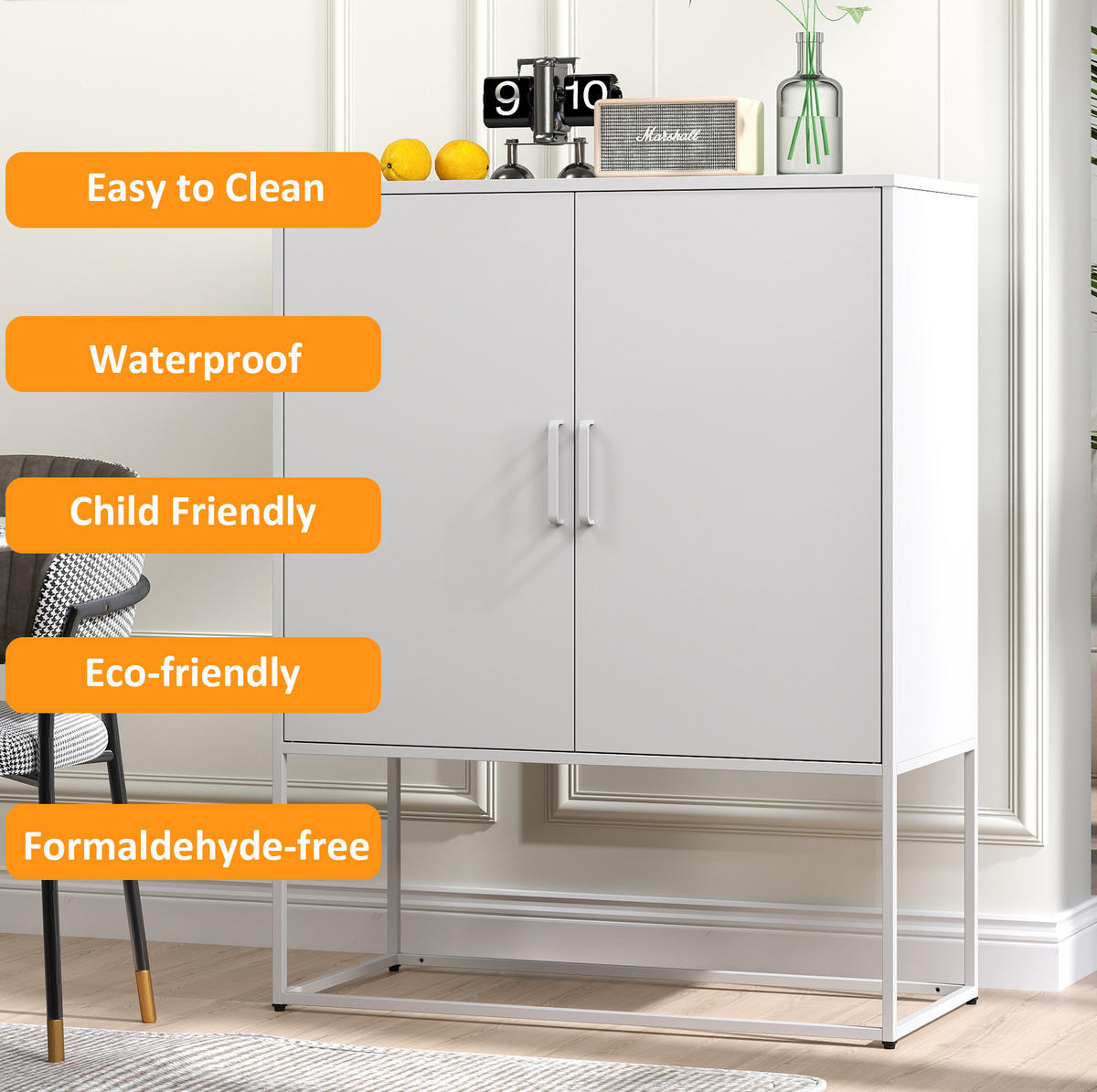 HIGHBOARD 85/40/109 cm in Weiß aus Metall mit 2 Türen & viel Stauraum - Weiß, Metall (85/109/40cm) - BEAOK