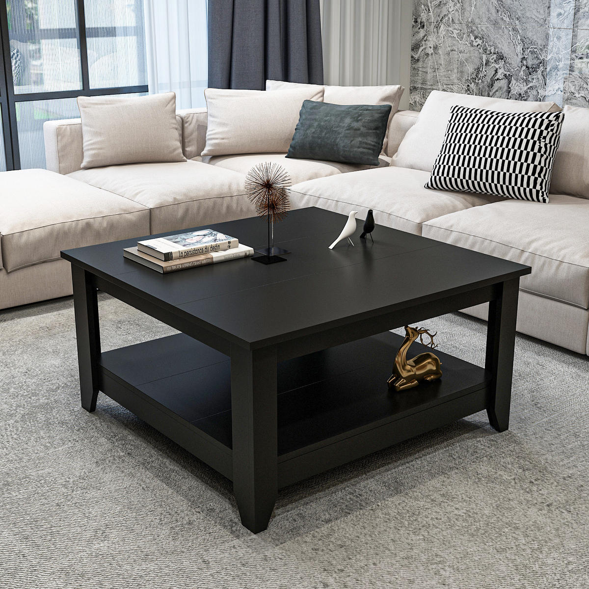 COUCHTISCH Lea Schwarz - Schwarz, Holzwerkstoff (90/90/46.8cm) - Decorotika