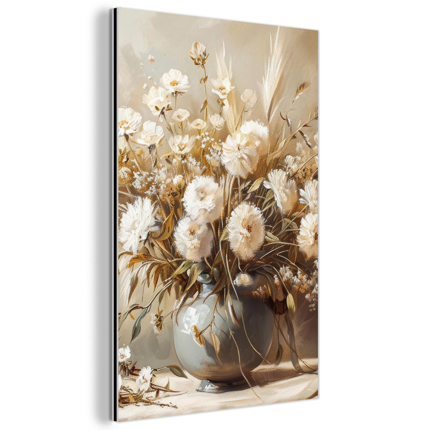 METALLBILD Blumen - Vase - Stilleben - Beige 60x90 cm - Creme, Metall (60/90cm) - MuchoWow