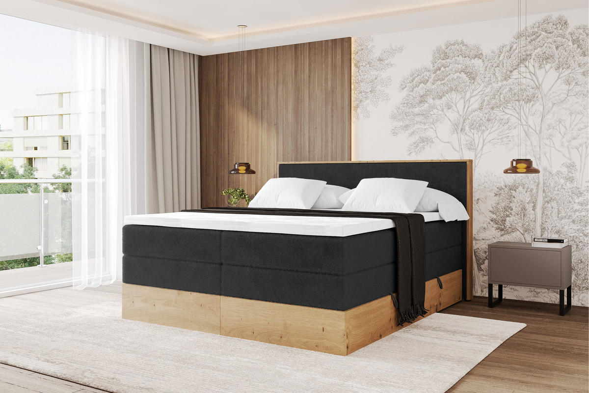 BOXSPRINGBETT LOLLI9 -KING 140x200 - H3/H4 Schwarz - Schwarz Hochglanz, Holzwerkstoff (140/200cm) - ALTDECOR