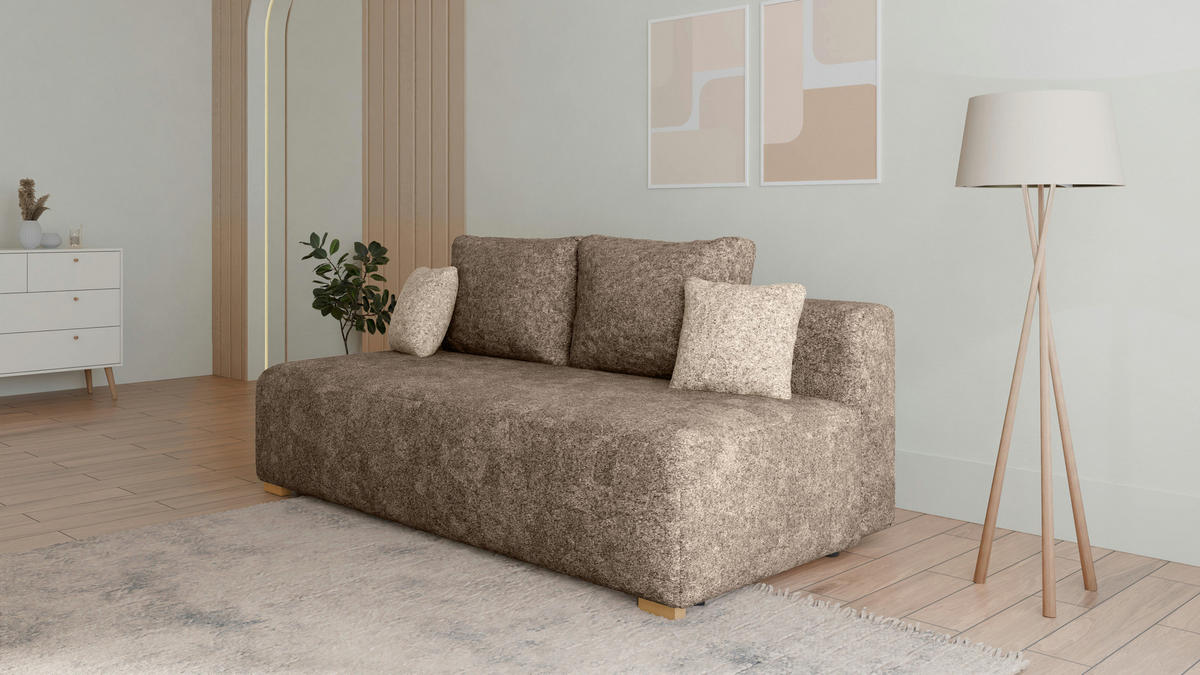 SCHLAFSOFA - Polstersofa aus Bouclé - Cappuccino (Arena 6 + Arena 2 Kissen) - Beige/Cappuccino, Holzwerkstoff (200/90/100cm) - Möblo