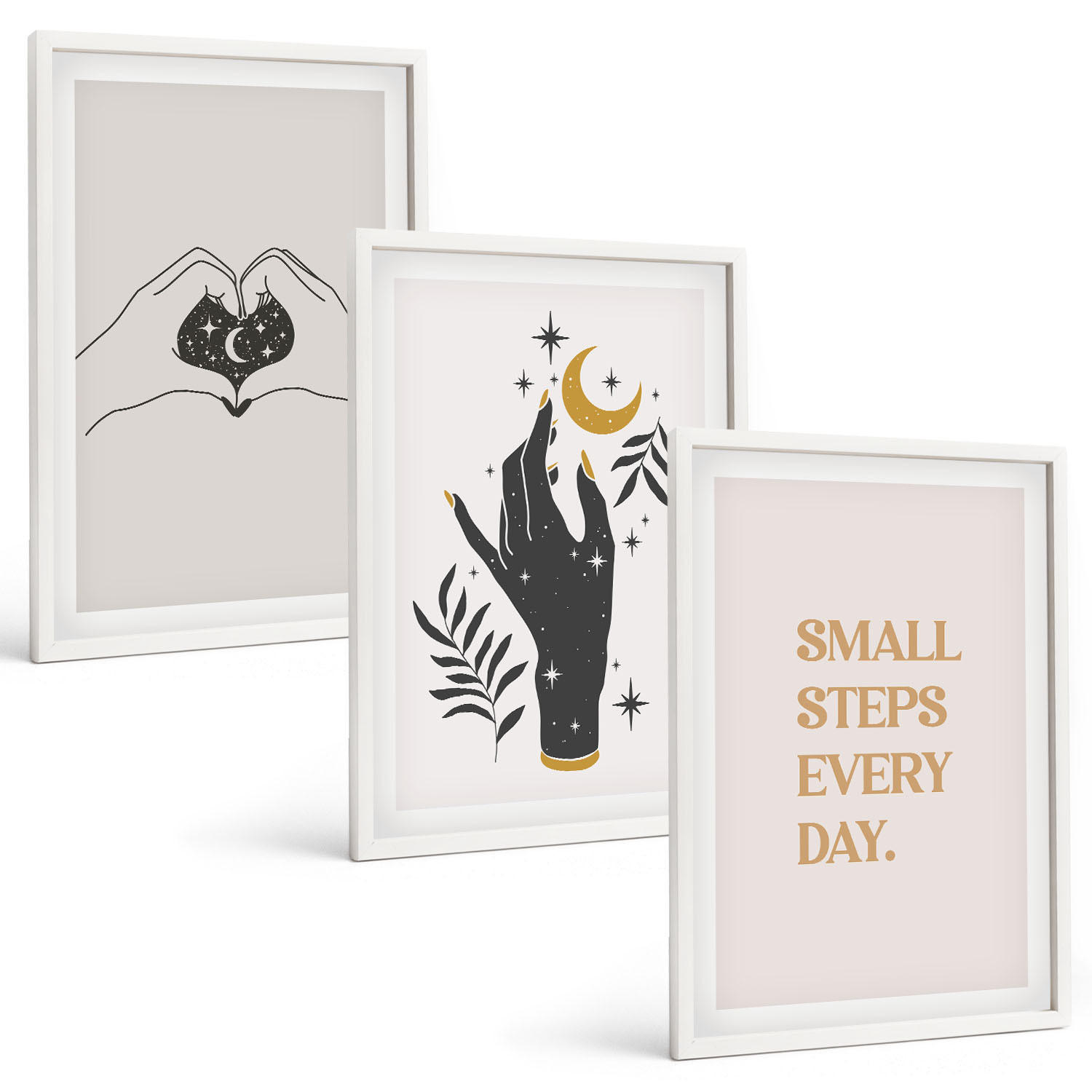 BILDER SET 3er Set - 40x60 cm Weißer Rahmen - Minimalistische Boho-Illustrationen - Weiß, Kunststoff (40/60cm) - TULUP
