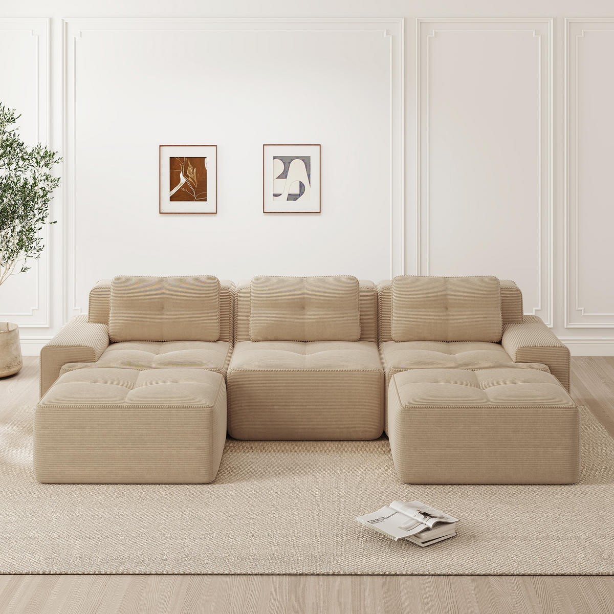 WOHNLANDSCHAFT Cord Beige - Beige, Textil (293/69/177cm) - WISHDOR