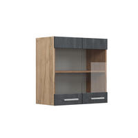 KÜCHENGLASSCHRANK R-Line Schwarz Beton 60 cm - Eiche Wotan/Schwarz, Holzwerkstoff (60/60/31cm) - Vicco