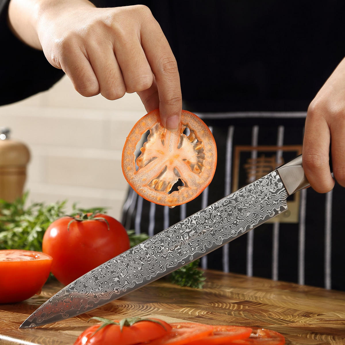 FLEISCHMESSER 20 cm - Schwarz, Holz/Metall (34cm) - Zayiko