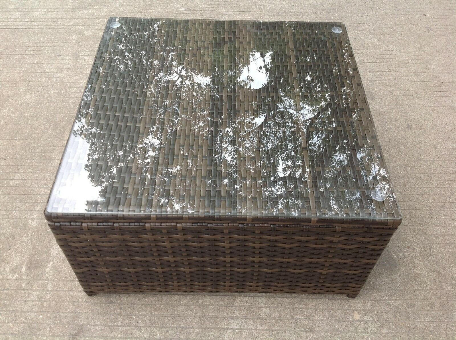 GARTENMÖBEL COUCHTISCH Polyrattan Dunkelbraun - Braun, Glas/Kunststoff (65/65/37cm) - Fimous